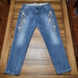 Vintage America Blues Boyfriend Denim Jeans w/ Pink Embroidered Flowers -Size 12